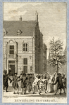 39561 Afbeelding van een volksprotest bij Paushuize te Utrecht, waar het Oranjegenootschap voor het eerst vergaderde.